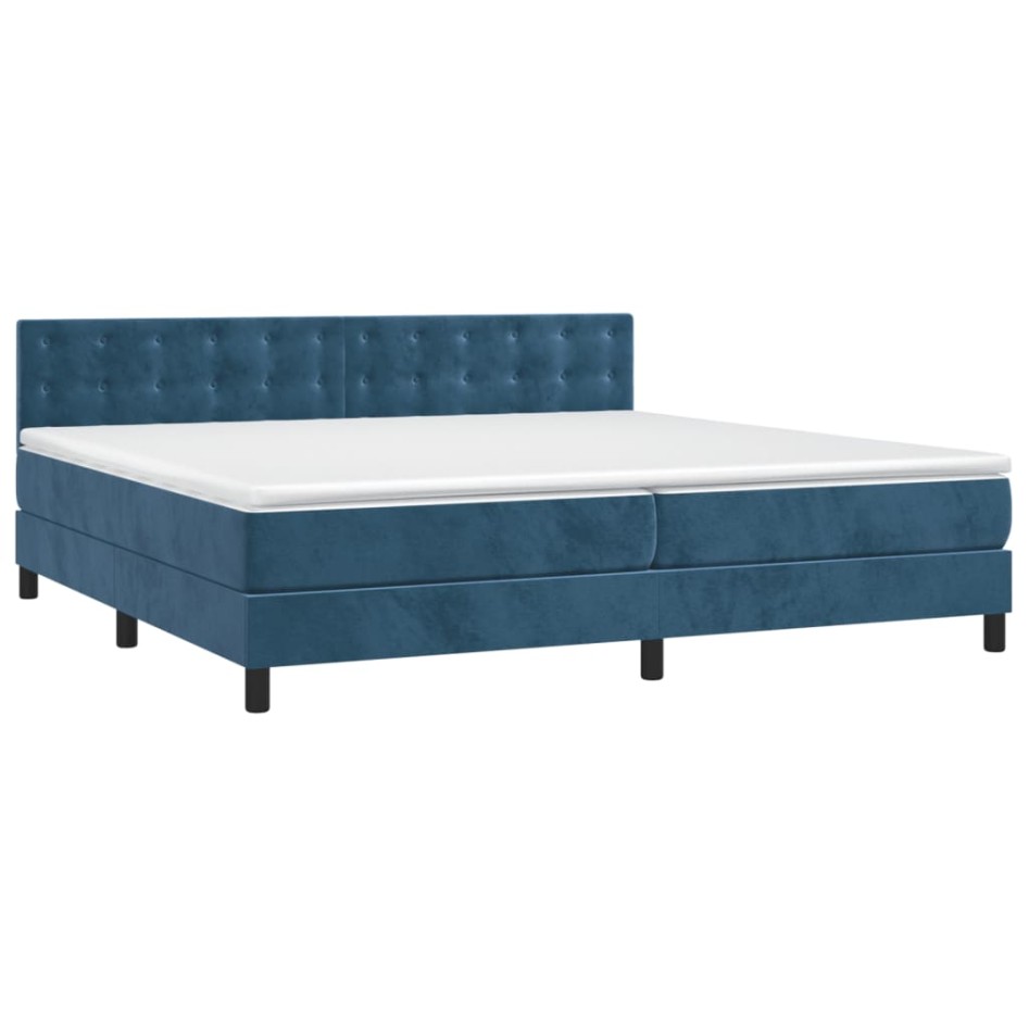 Cama box spring con colchón terciopelo azul oscuro 200x200