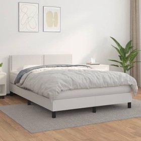 Cama box spring con colchón cuero sintético blanco 140x190