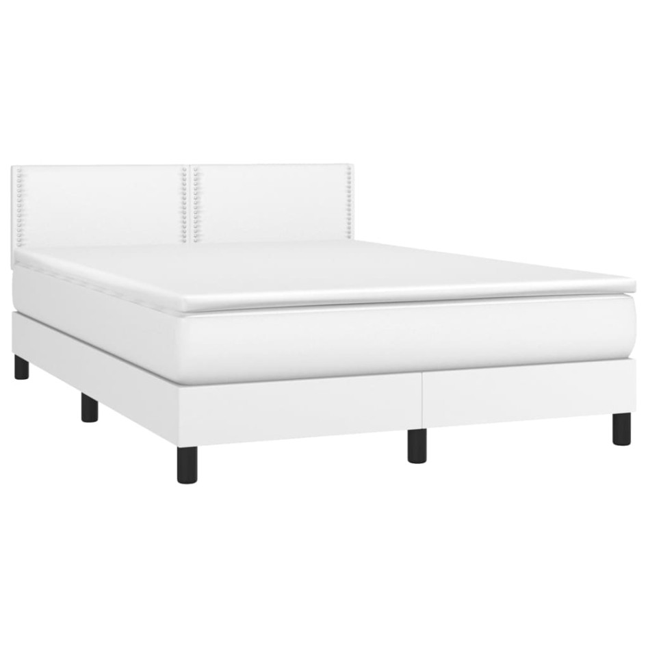Cama box spring con colchón cuero sintético blanco 140x190