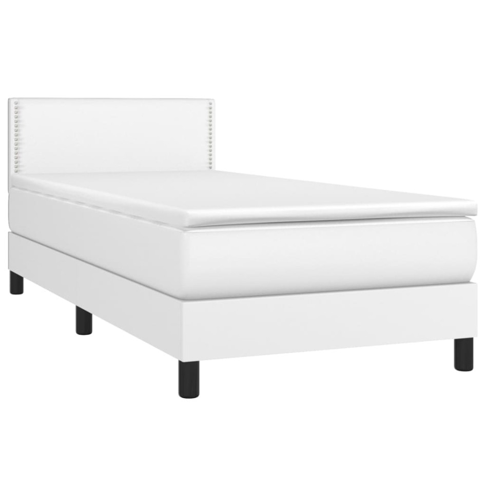 Cama box spring con colchón cuero sintético blanco 100x200