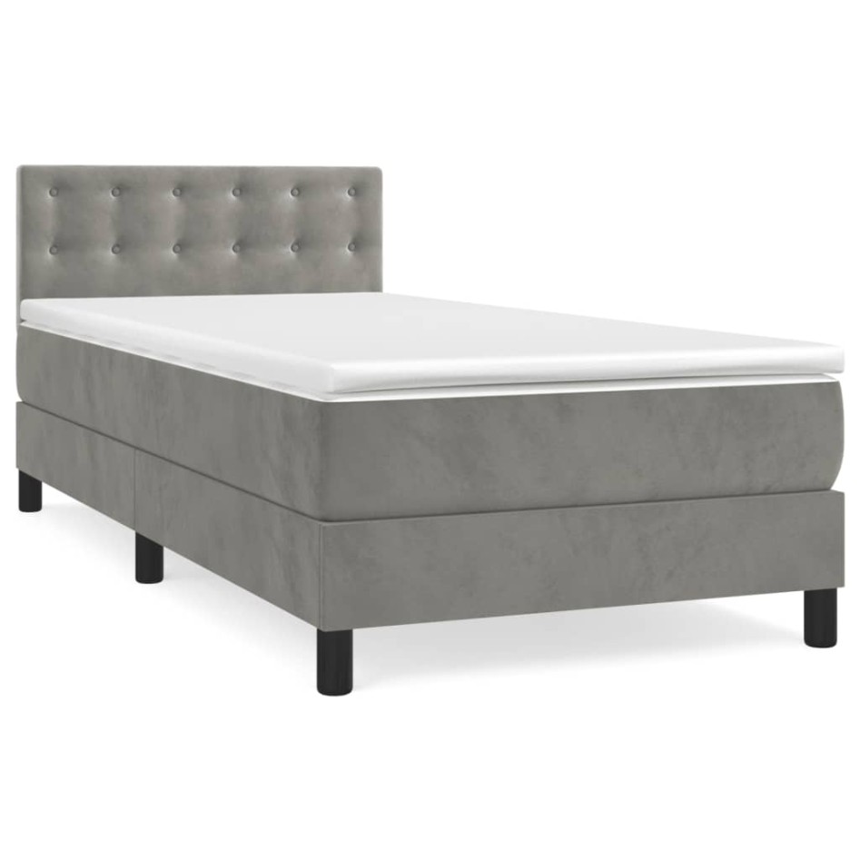 Cama box spring con colchón terciopelo gris claro 100x200