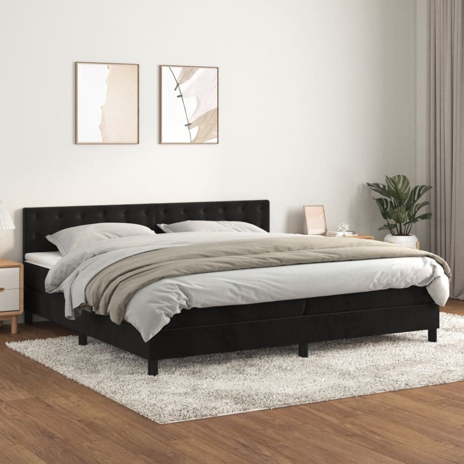 Cama box spring con colchón terciopelo negro 200x200