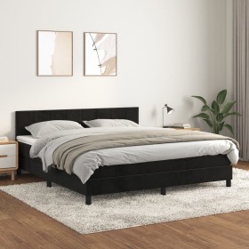 Cama box spring con colchón terciopelo negro 160x200