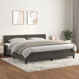 Cama box spring con colchón terciopelo gris oscuro 200x200