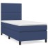 Cama box spring con colchón tela azul 90x190