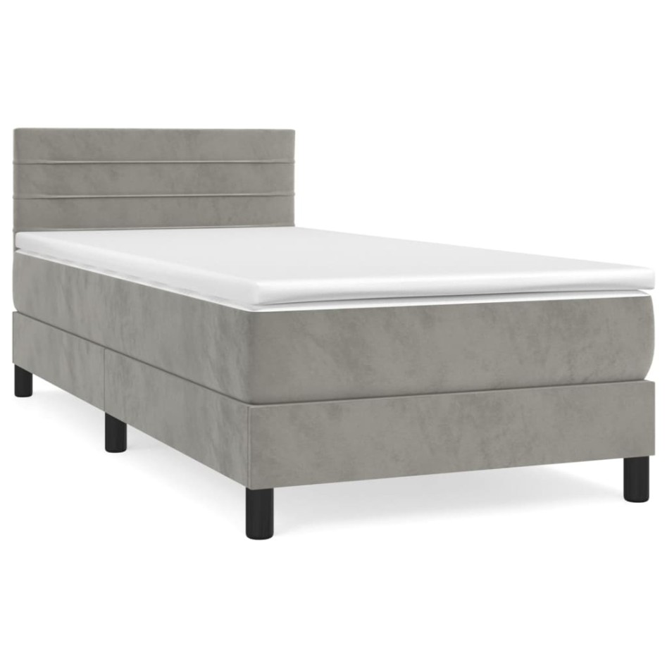 Cama box spring con colchón terciopelo gris claro 100x200