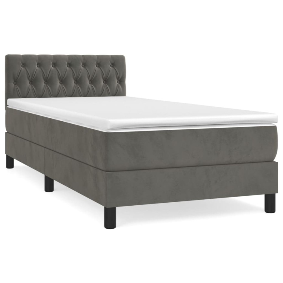 Cama box spring con colchón terciopelo gris oscuro 90x200