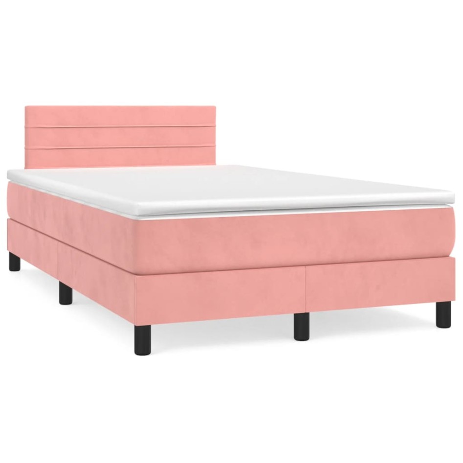 Cama box spring con colchón terciopelo rosa 120x200
