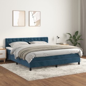 Cama box spring con colchón terciopelo azul oscuro 160x200