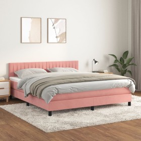 Cama box spring con colchón terciopelo rosa 160x200