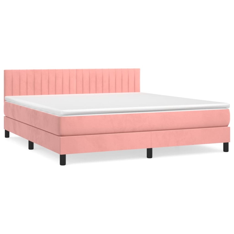Cama box spring con colchón terciopelo rosa 160x200