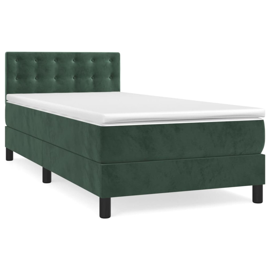Cama box spring con colchón terciopelo verde oscuro 80x200