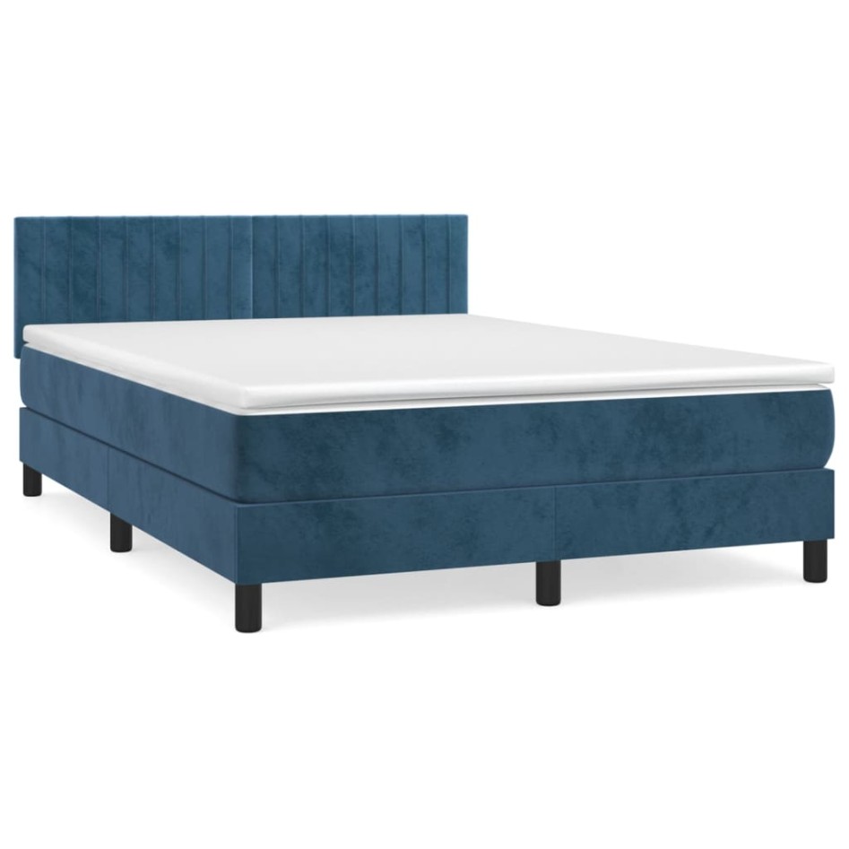 Cama box spring con colchón terciopelo azul oscuro 140x200