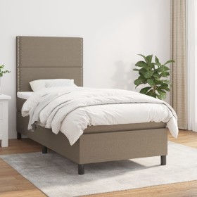 Cama box spring con colchón tela gris taupe 100x200