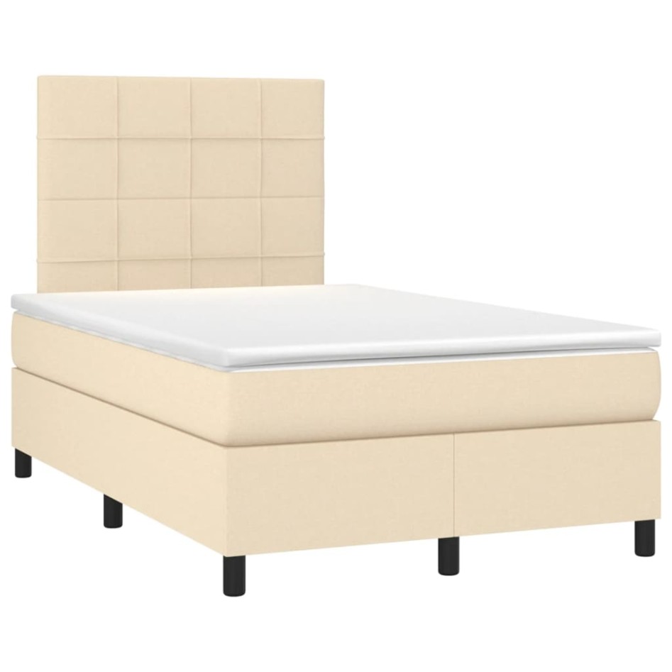 Cama box spring con colchón tela color crema 120x200