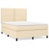 Cama box spring con colchón tela color crema 140x190