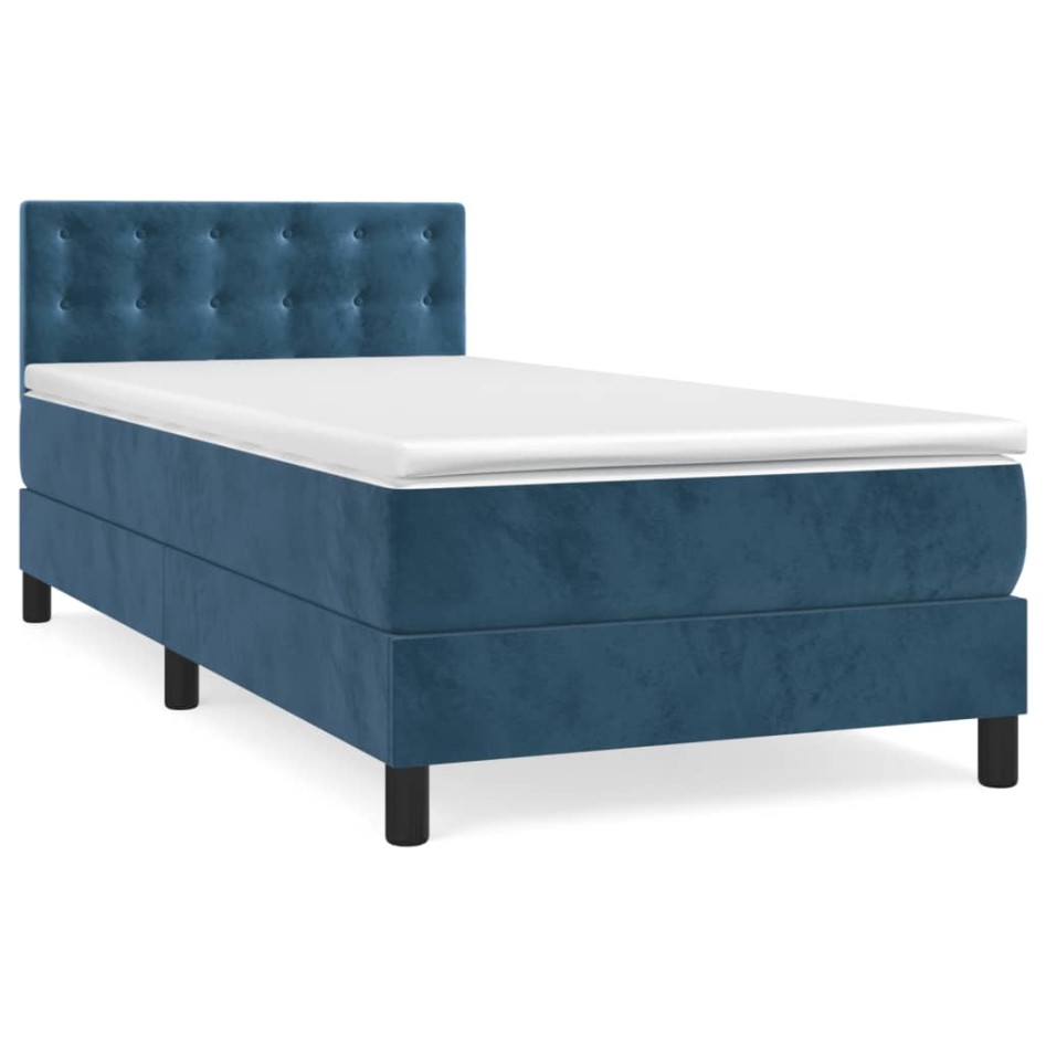Cama box spring con colchón terciopelo azul oscuro 90x200