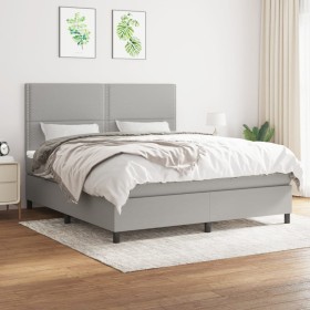 Cama box spring con colchón tela gris claro 180x200