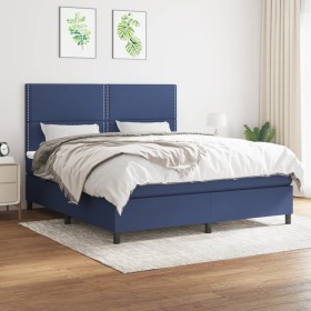 Cama box spring con colchón tela azul 160x200