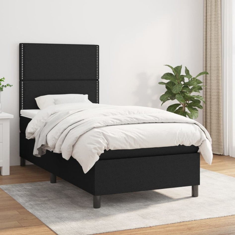 Cama box spring con colchón tela negro 100x200