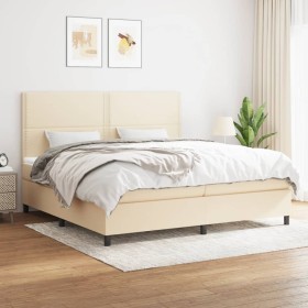 Cama box spring con colchón tela color crema 200x200