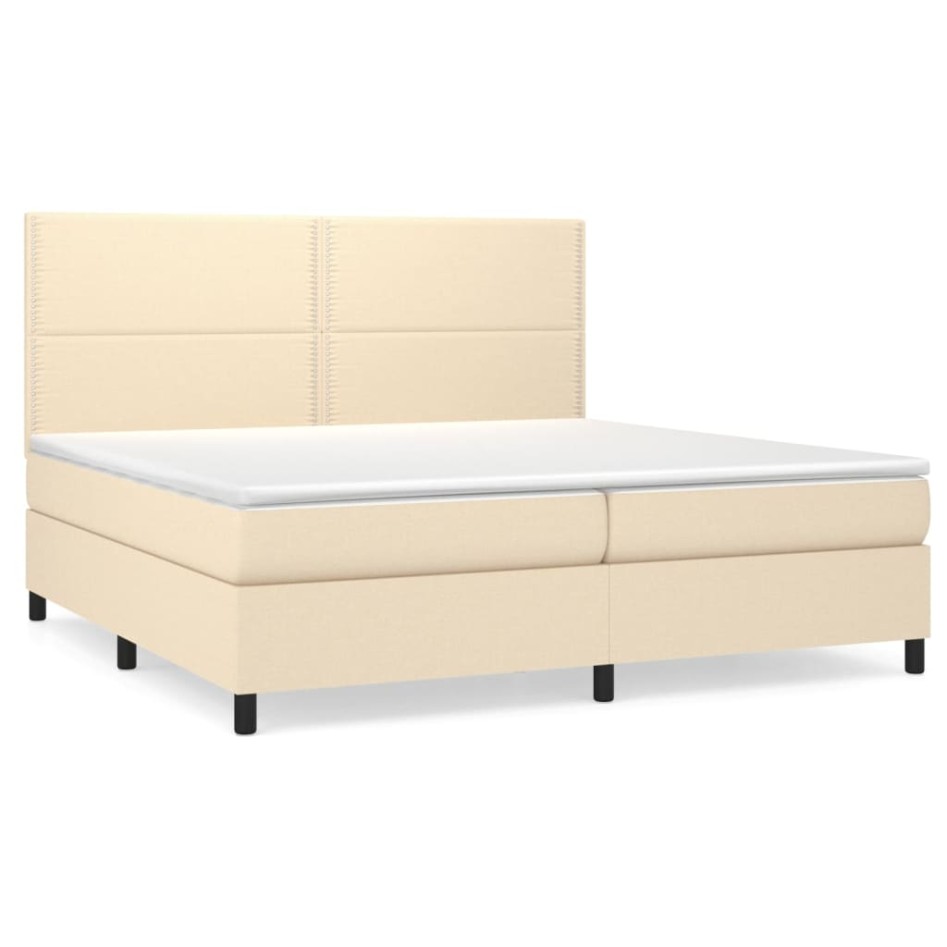 Cama box spring con colchón tela color crema 200x200