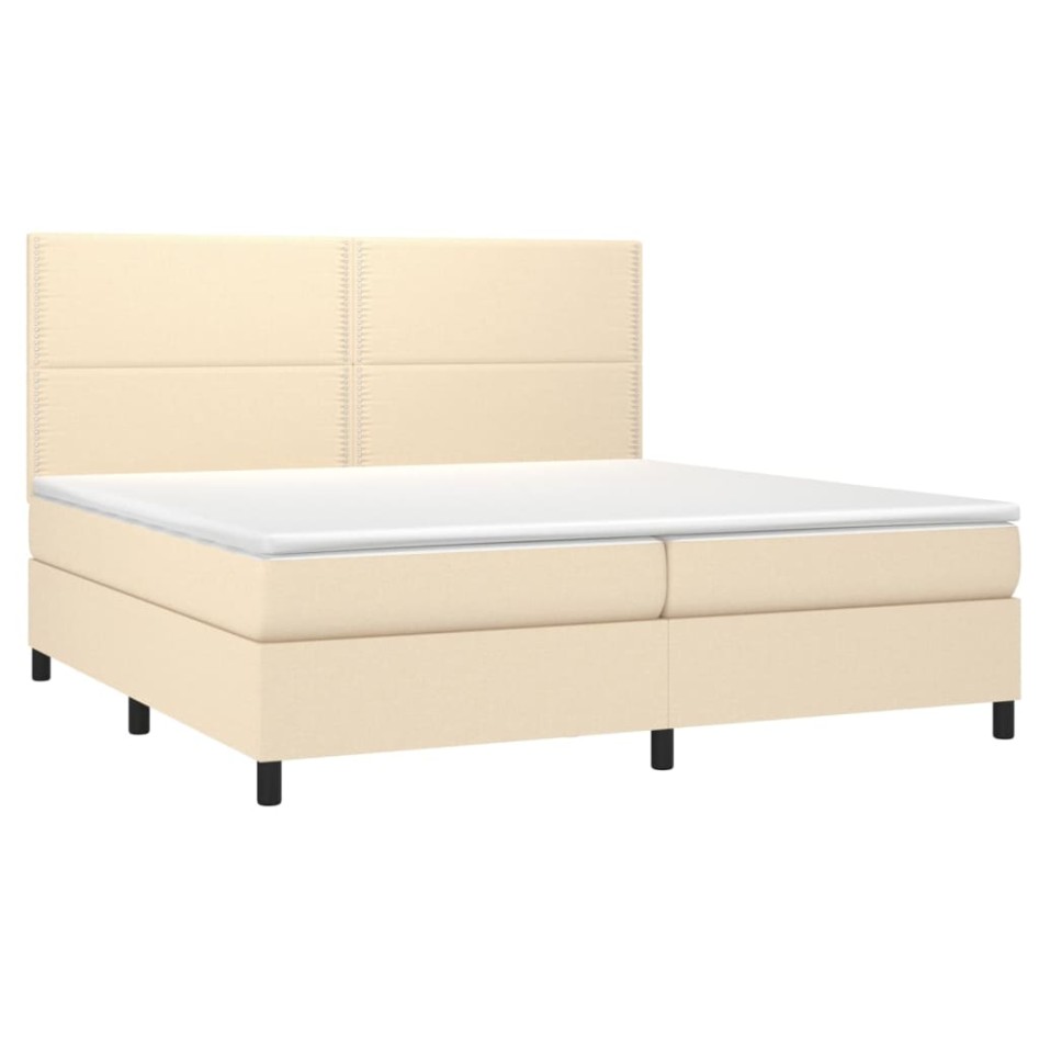 Cama box spring con colchón tela color crema 200x200