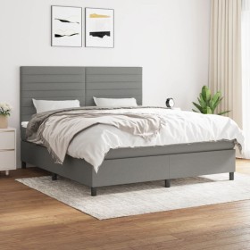 Cama box spring con colchón tela gris oscuro 180x200