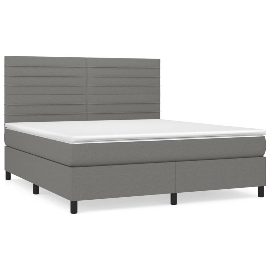 Cama box spring con colchón tela gris oscuro 180x200