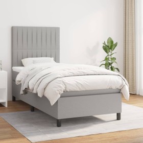 Cama box spring con colchón tela gris claro 90x190