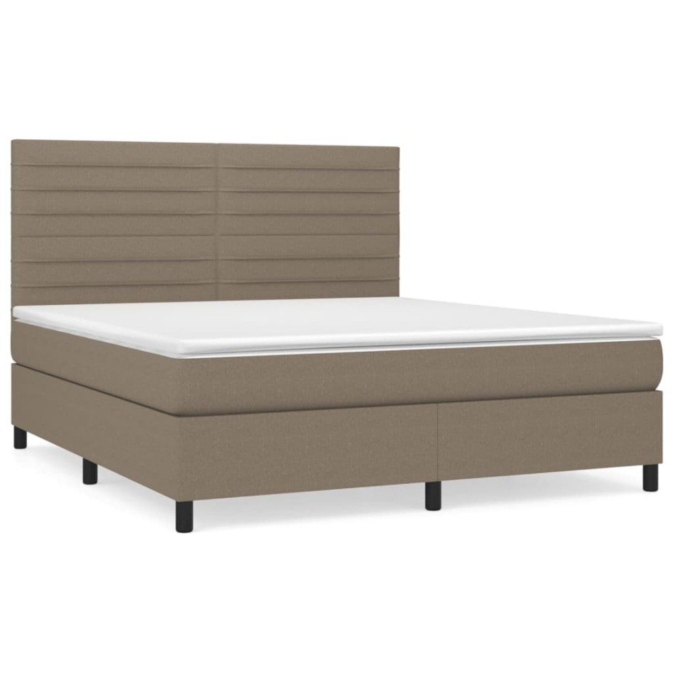 Cama box spring con colchón tela gris taupe 160x200