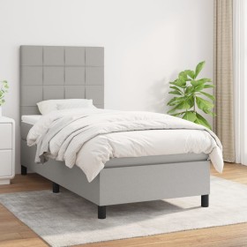Cama box spring con colchón tela gris claro 90x200