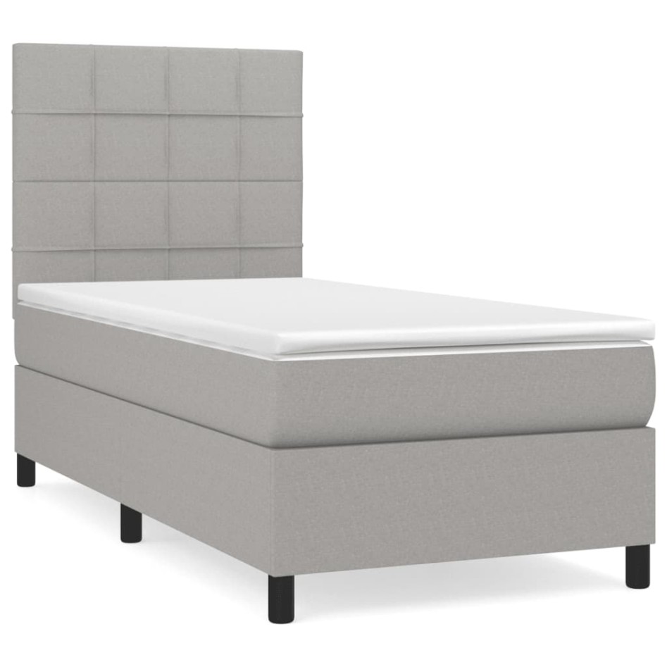 Cama box spring con colchón tela gris claro 90x200