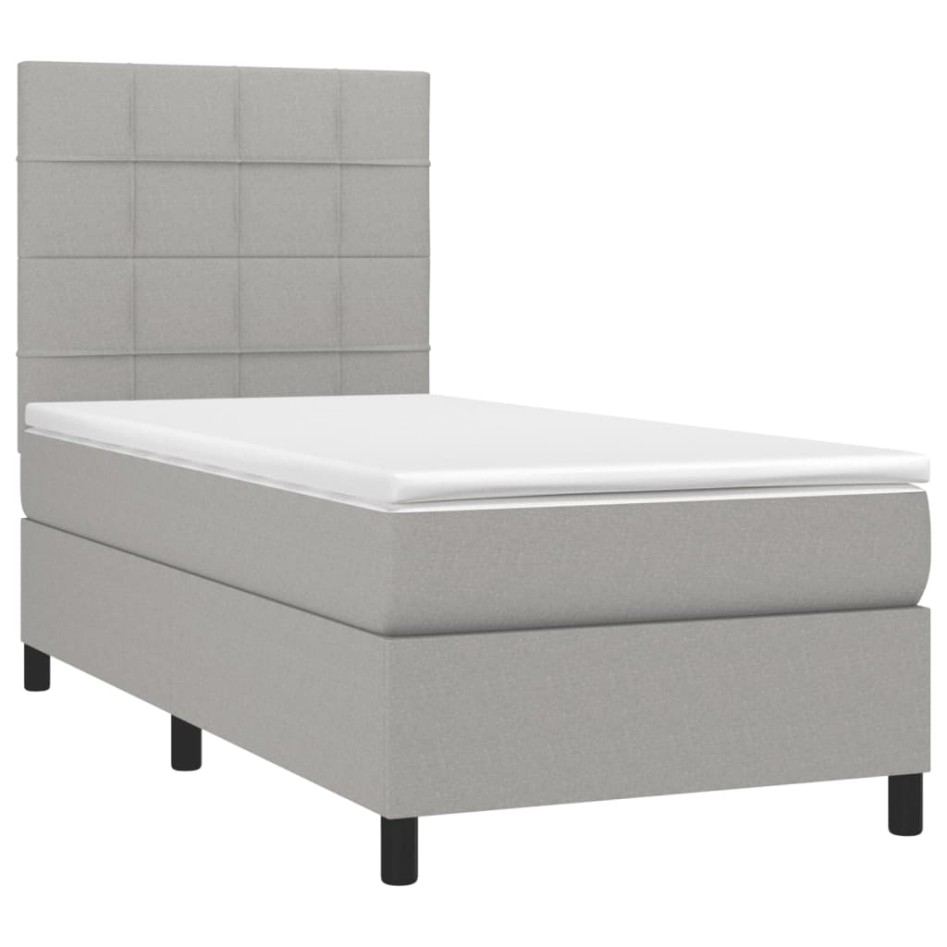 Cama box spring con colchón tela gris claro 90x200