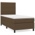 Cama box spring con colchón tela marrón oscuro 100x200
