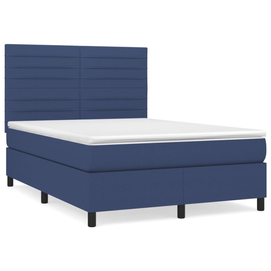 Cama box spring con colchón tela azul 140x190
