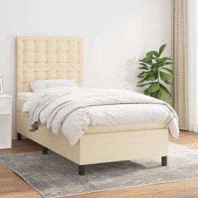 Cama box spring con colchón tela color crema 80x200