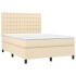 Cama box spring con colchón tela color crema 140x190