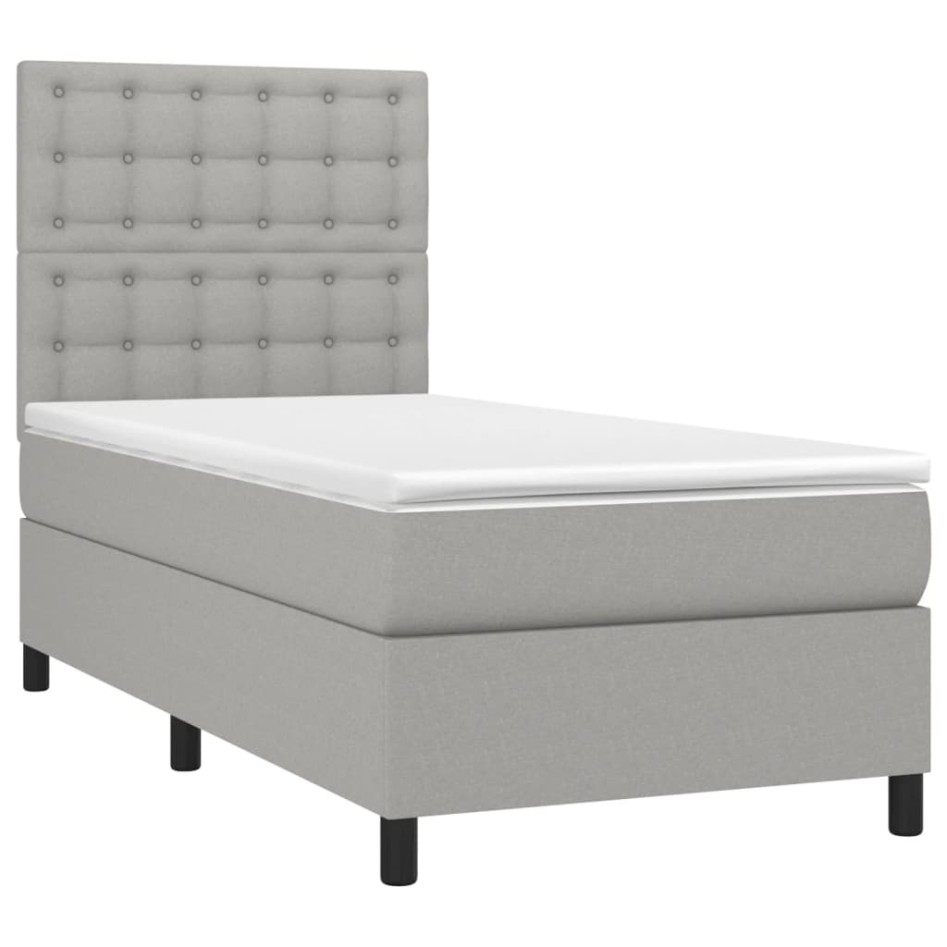 Cama box spring con colchón tela gris claro 80x200