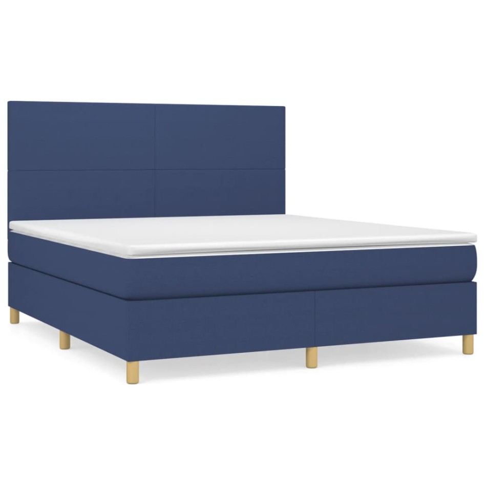 Cama box spring con colchón tela azul 160x200