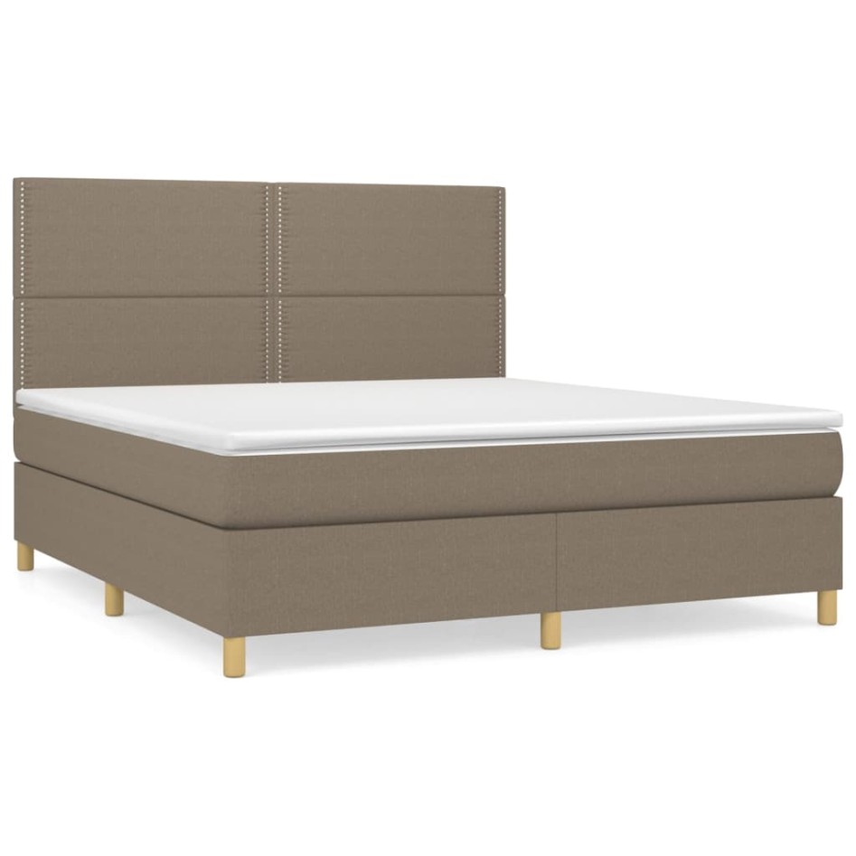 Cama box spring con colchón tela gris taupe 160x200
