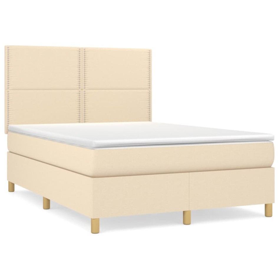 Cama box spring con colchón tela color crema 140x200