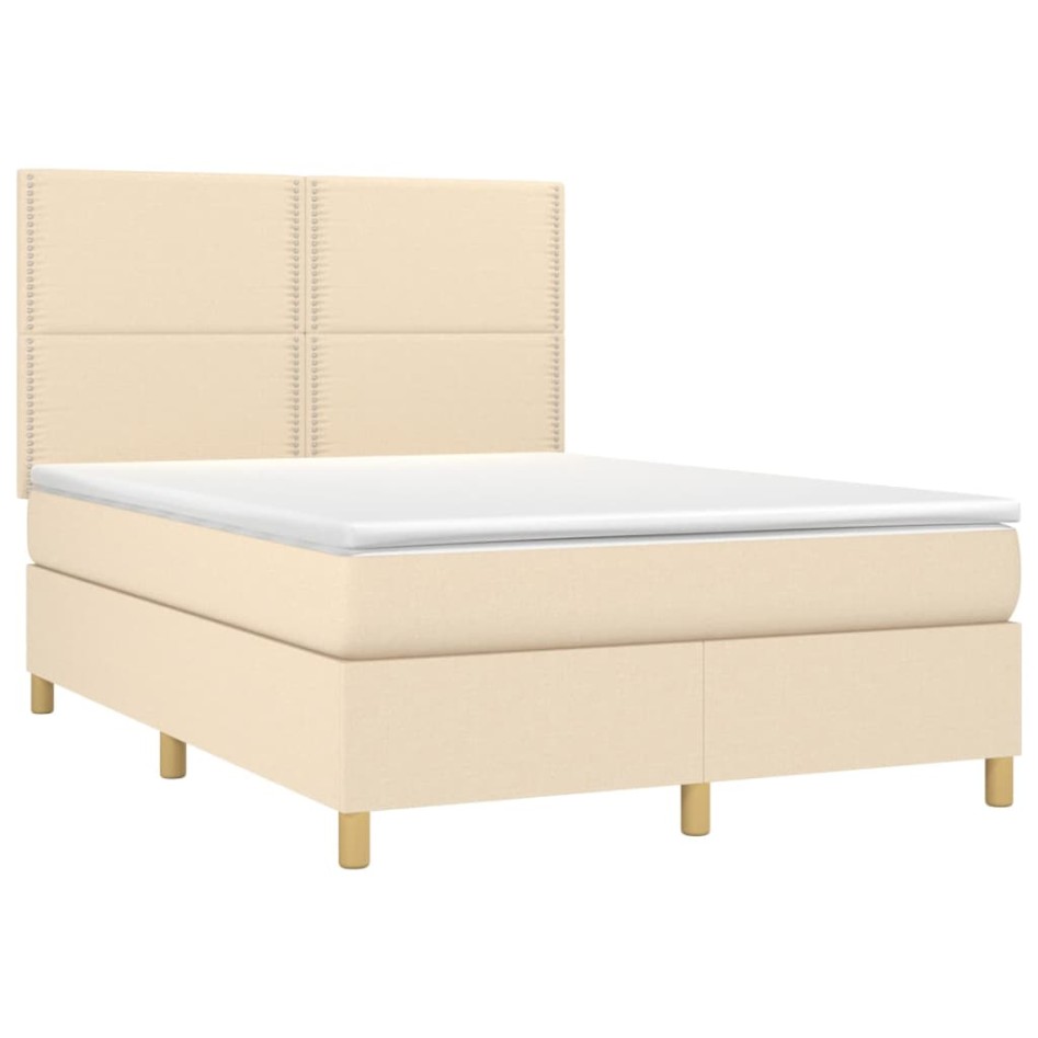 Cama box spring con colchón tela color crema 140x200