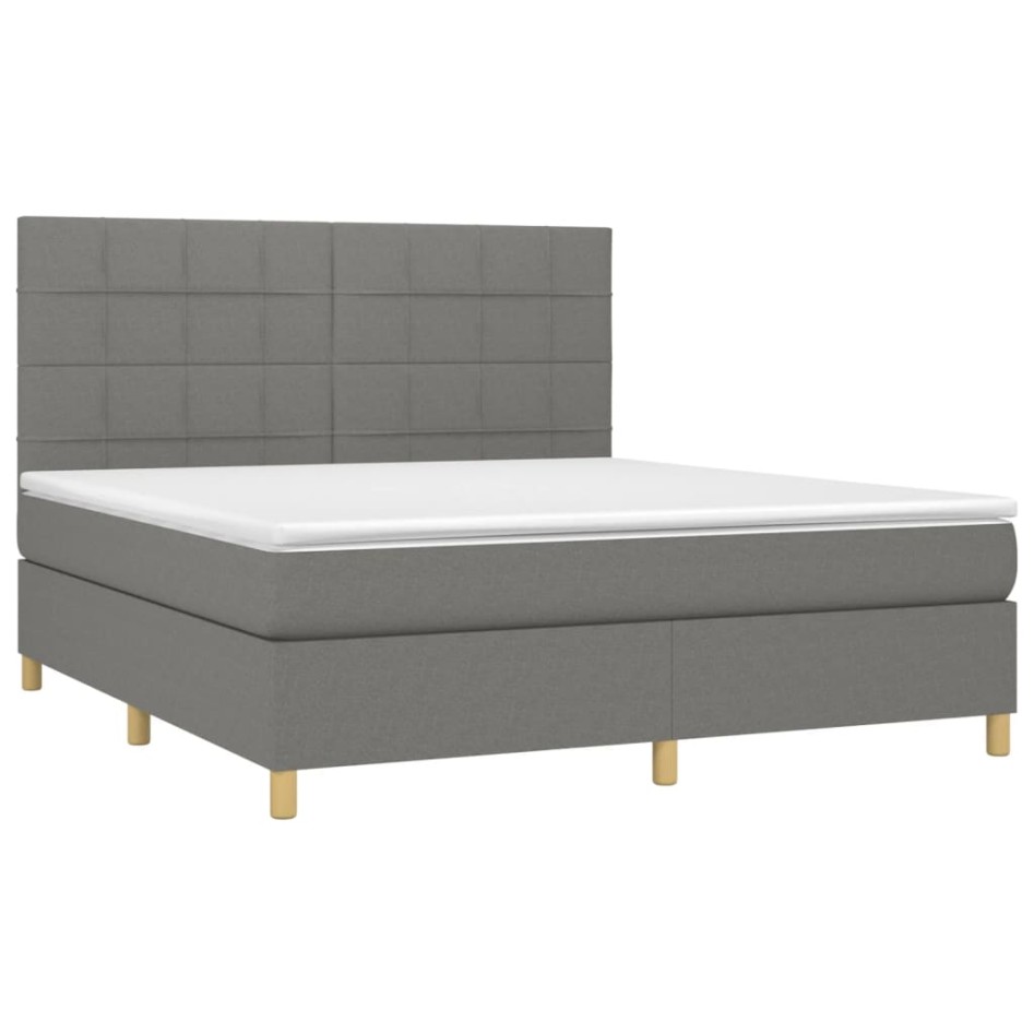 Cama box spring con colchón tela gris oscuro 160x200