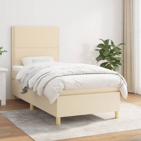 Cama box spring con colchón tela color crema 90x190