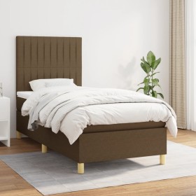 Cama box spring con colchón tela marrón oscuro 90x200