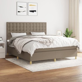 Cama box spring con colchón tela gris taupe 160x200