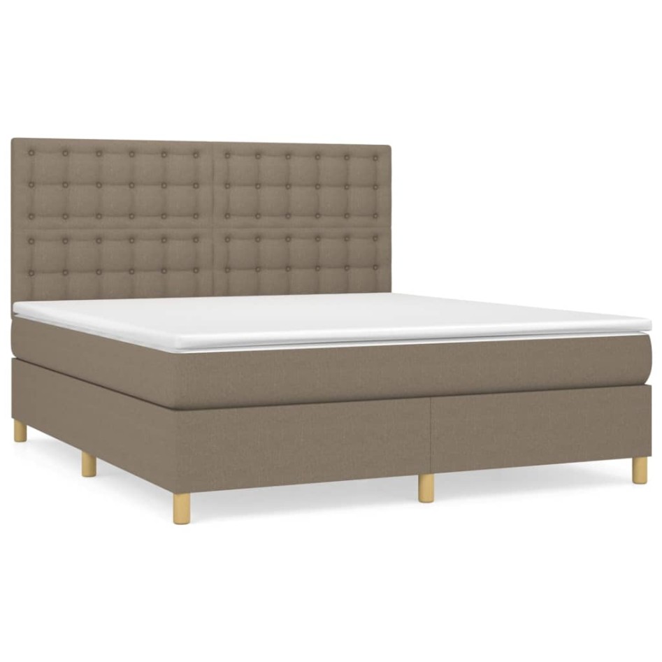 Cama box spring con colchón tela gris taupe 160x200