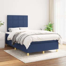 Cama box spring con colchón tela azul 120x200
