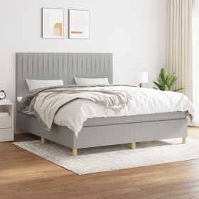 Cama box spring con colchón tela gris claro 160x200